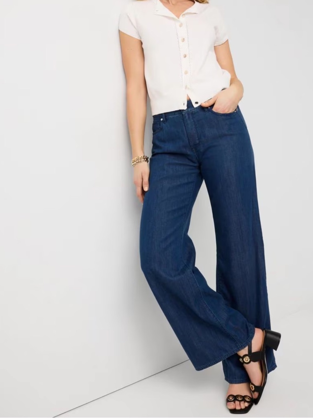White House Black Market High Rise Wide Leg Jeans Size 10 x 30 Stretch Dark Wash